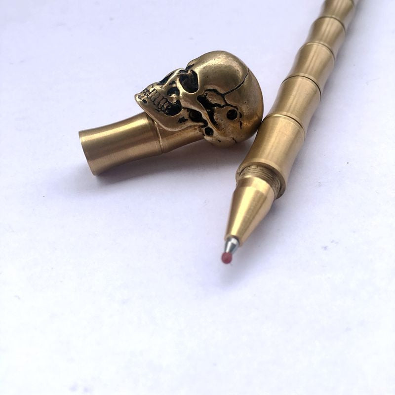 Writing Tools Handmade Solid Brass Pen Skull Ball Point Pen Bamboo Model Brass Ballpoint Pens