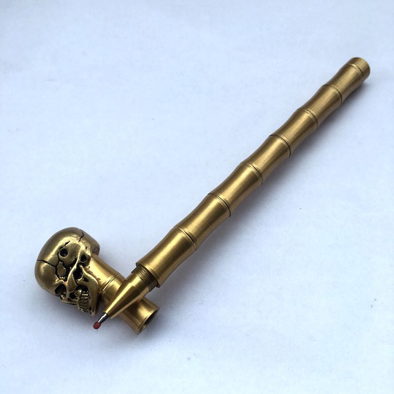 Writing Tools Handmade Solid Brass Pen Skull Ball Point Pen Bamboo Model Brass Ballpoint Pens
