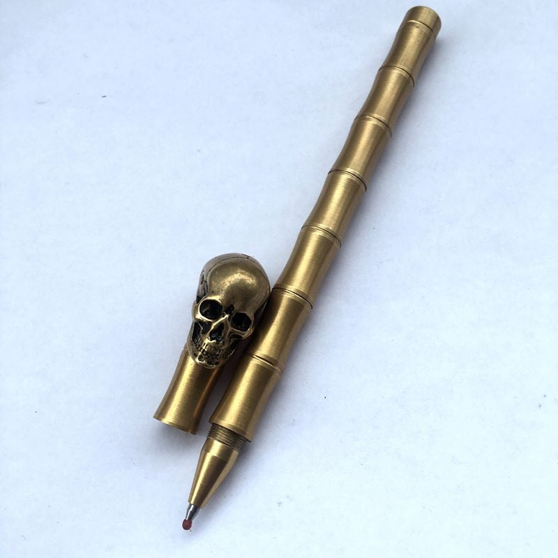 Writing Tools Handmade Solid Brass Pen Skull Ball Point Pen Bamboo Model Brass Ballpoint Pens