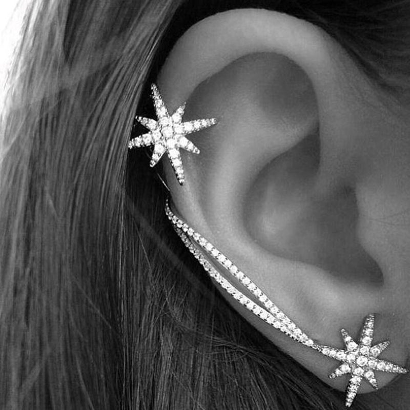 Earcuff Hot Sale Sterling Jewelry Rhinestones Star Clip Earrings Ear Cuff Famous Same Design Fashion Jewelry