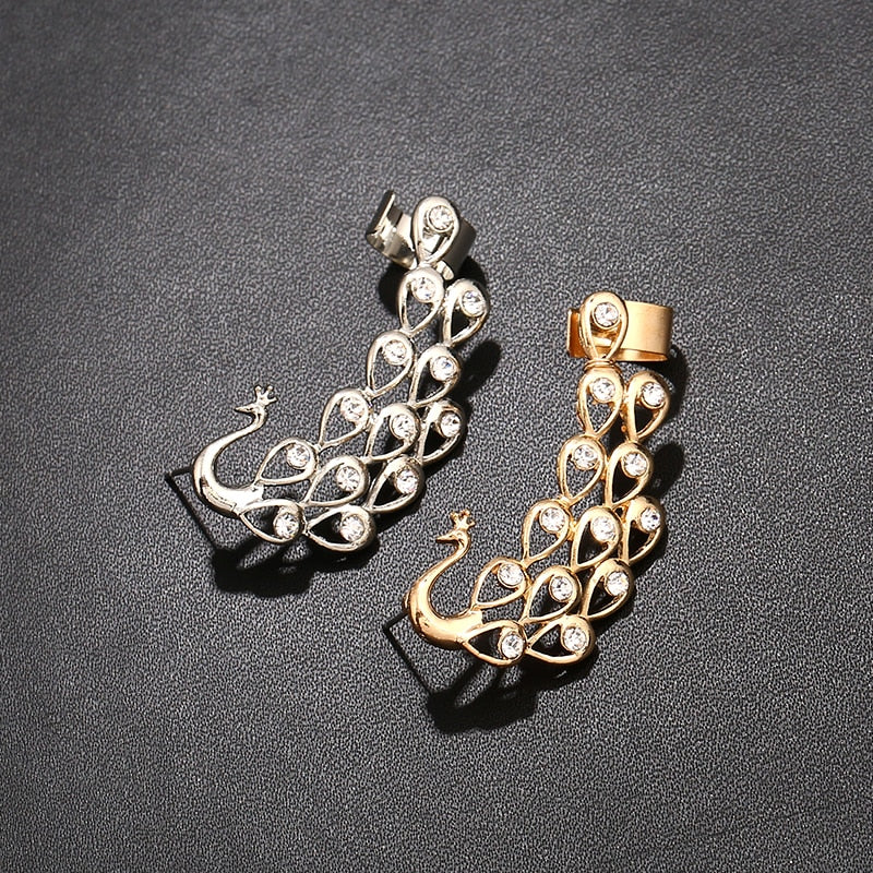 Exquisite Crystal Peacock Ear Cuff Fashion Gothic Hook Clip Left Earcuffs Women No Pierced Jewelry Earring