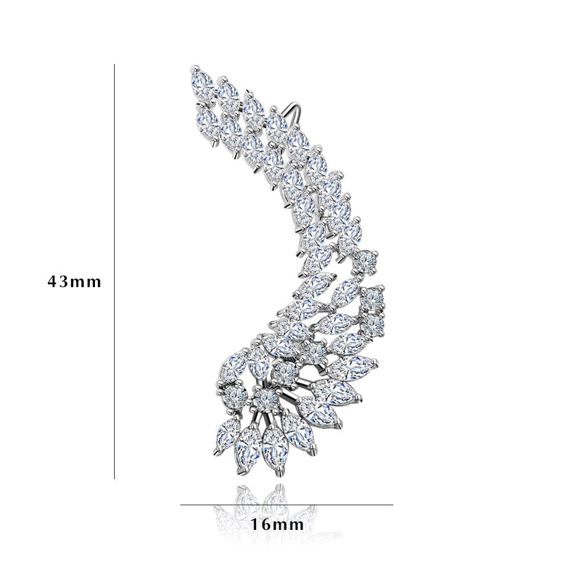 925 Luxury Lady's Silver Post Cubic Zircon Crystal Angel Wing Ear Sweep Wrap Cuff Earrings Climber Earrings