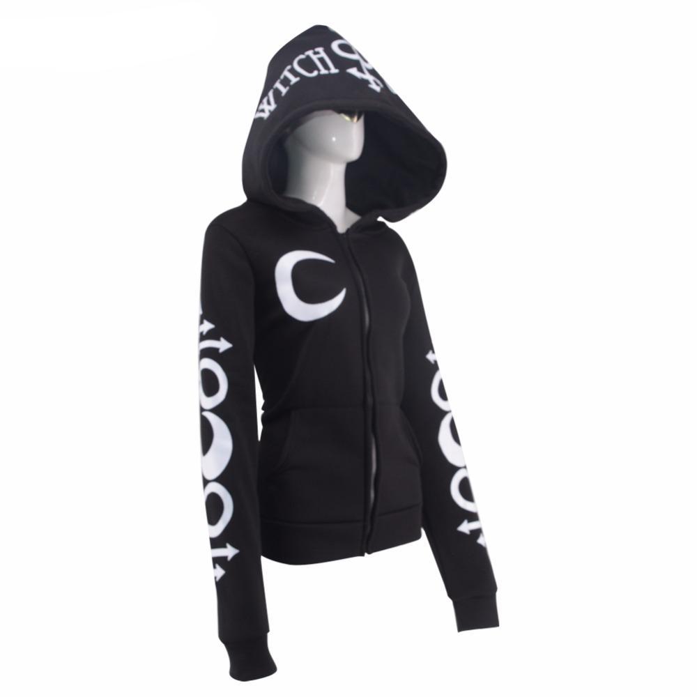 Women Hoodies Clothes Gothic Punk Moon Letters Printed Sweatshirts Winter Autumn Long Sleeve Jacket Zipper Coat