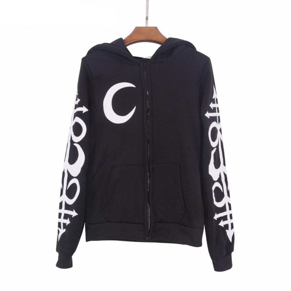 Women Hoodies Clothes Gothic Punk Moon Letters Printed Sweatshirts Winter Autumn Long Sleeve Jacket Zipper Coat