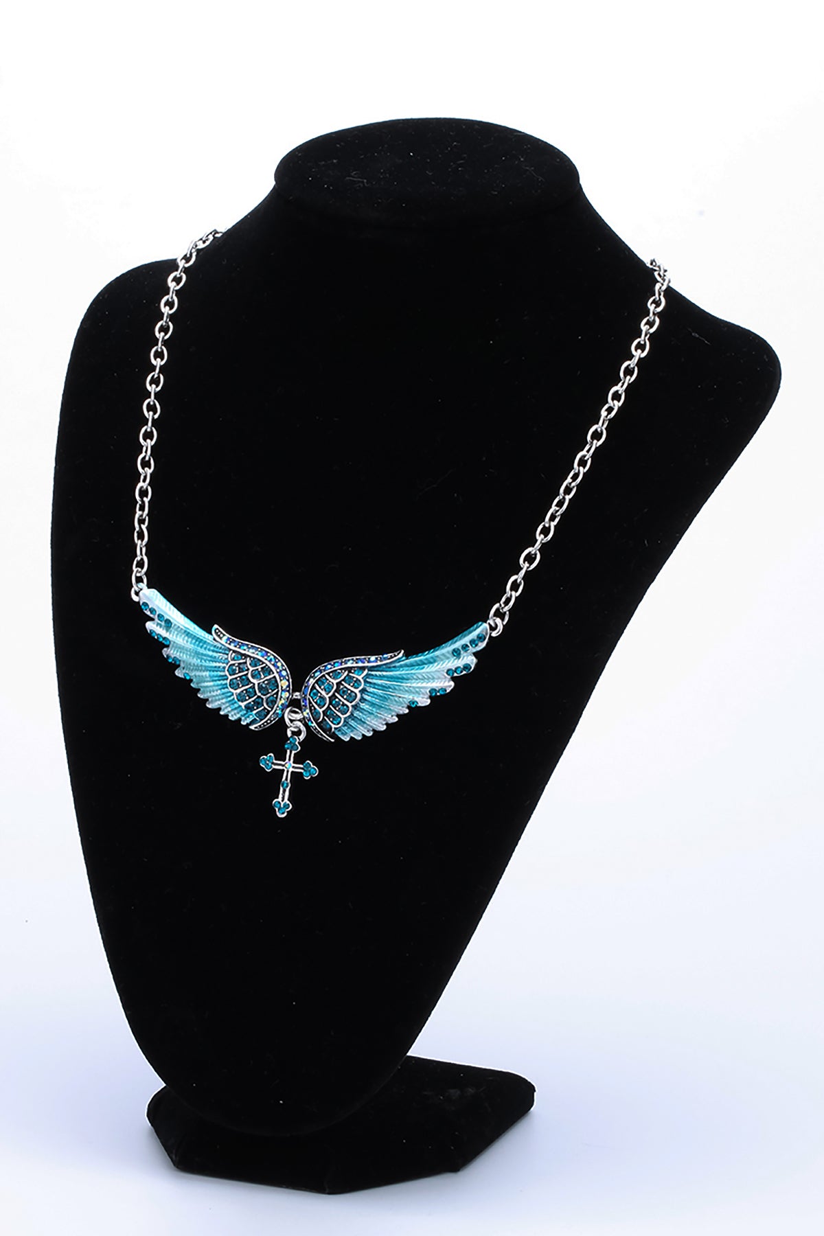 Angel Wing Cross Choker Necklace Guardian Women Biker Crystal Jewelry Gifts