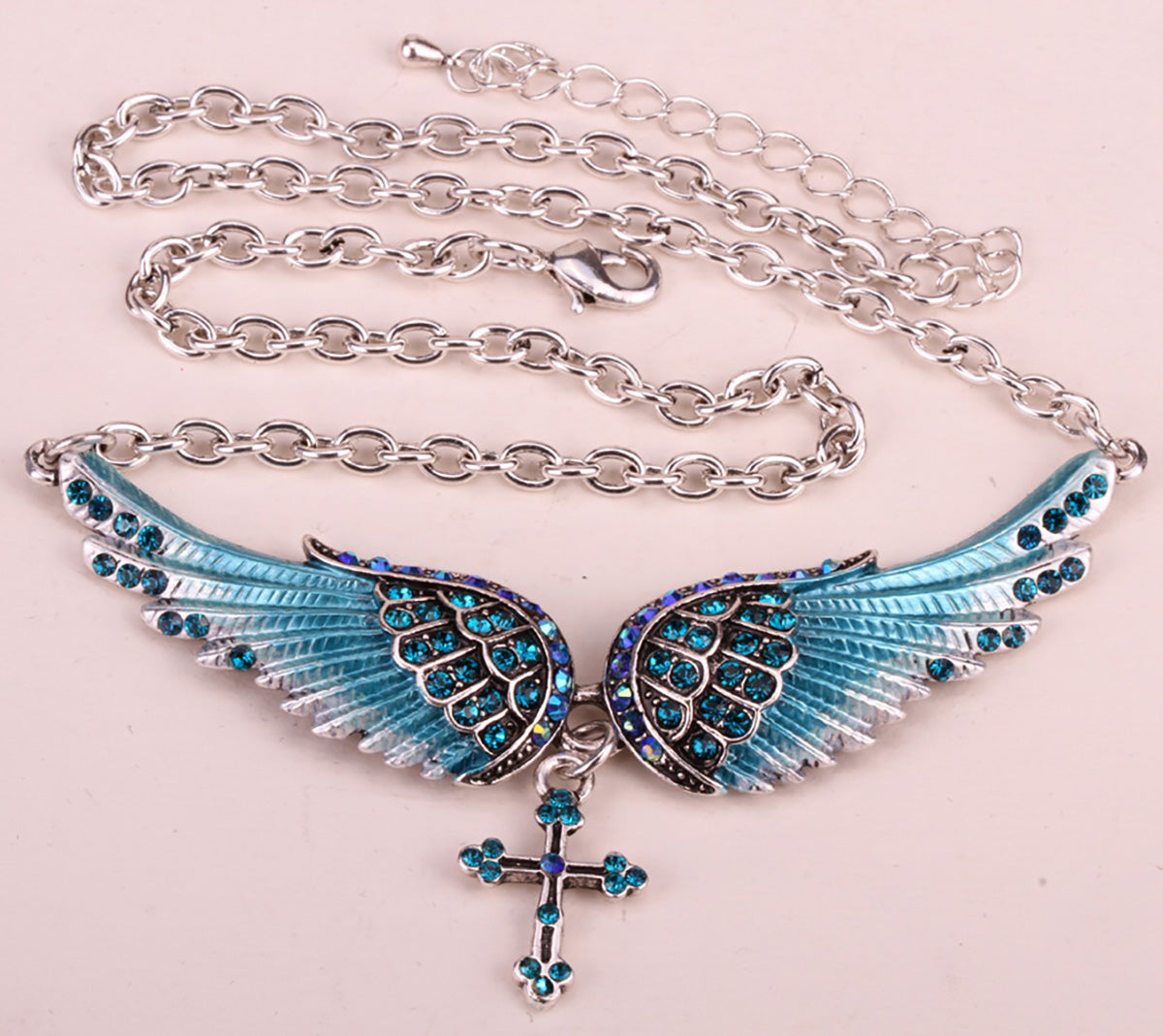 Angel Wing Cross Choker Necklace Guardian Women Biker Crystal Jewelry Gifts