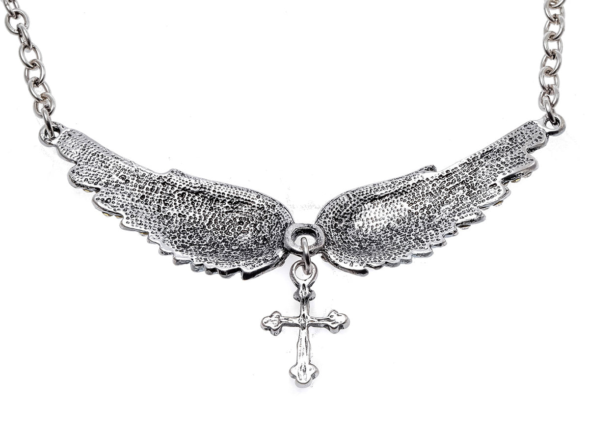 Angel Wing Cross Choker Necklace Guardian Women Biker Crystal Jewelry Gifts