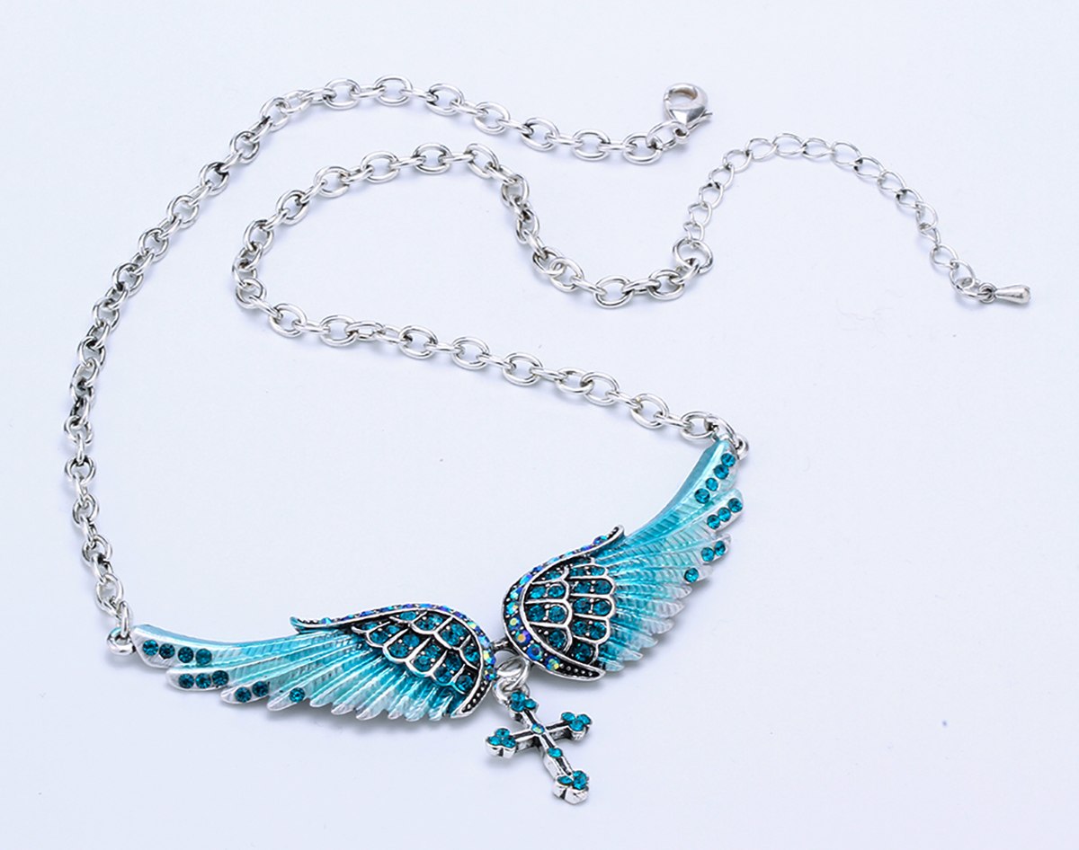 Angel Wing Cross Choker Necklace Guardian Women Biker Crystal Jewelry Gifts
