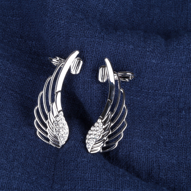 Angel Wings Ear Wrap Clip Cuff Earrings Australian Crystal Women Biker Jewelry Gifts Gold Silver Color Dropshipping SC08