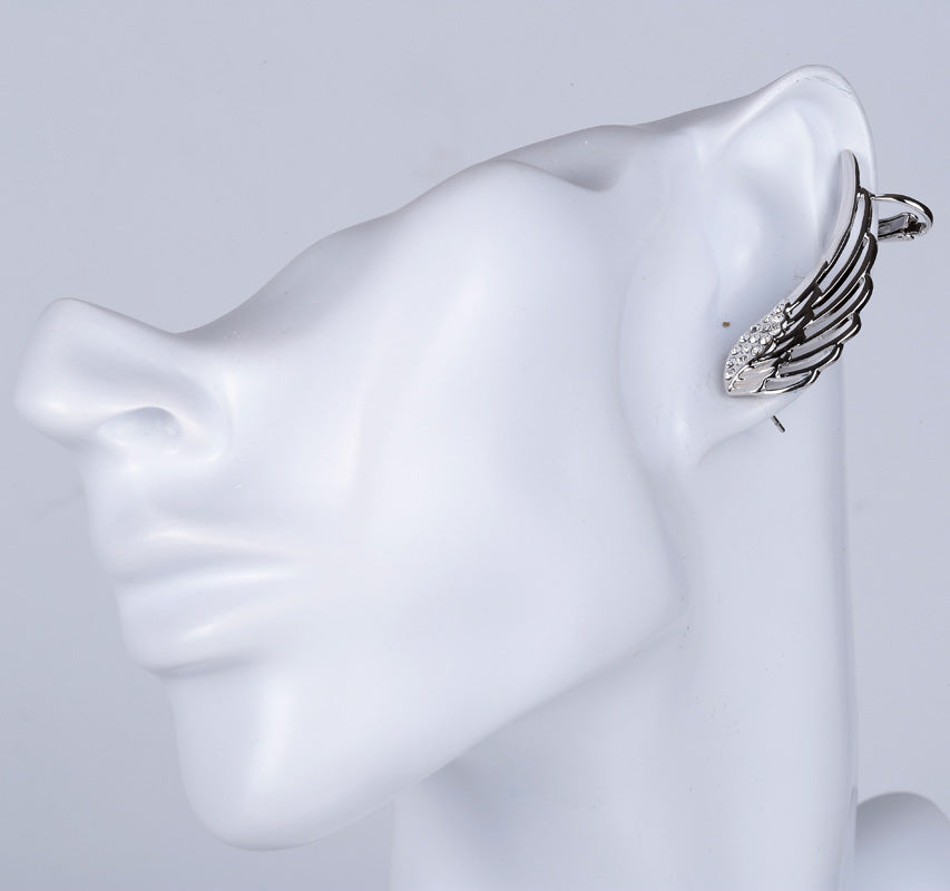 Angel Wings Ear Wrap Clip Cuff Earrings Australian Crystal Women Biker Jewelry Gifts Gold Silver Color Dropshipping SC08