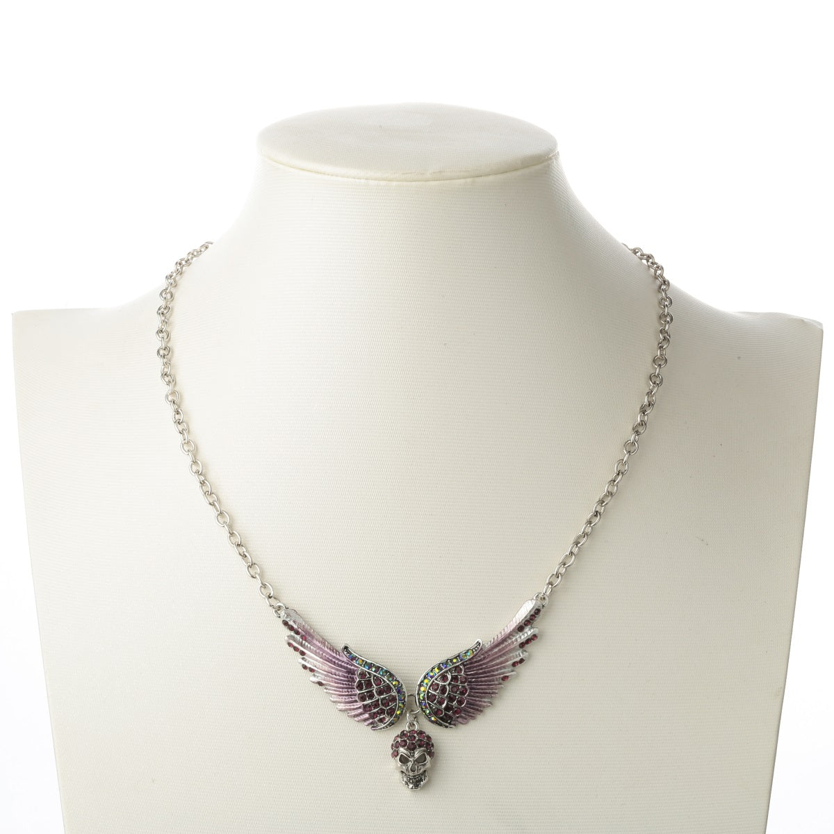 Angel Wings Skull Choker Necklace Guardian Biker Crystal Goth Jewelry Gift for Women Silver Color (18+2)"