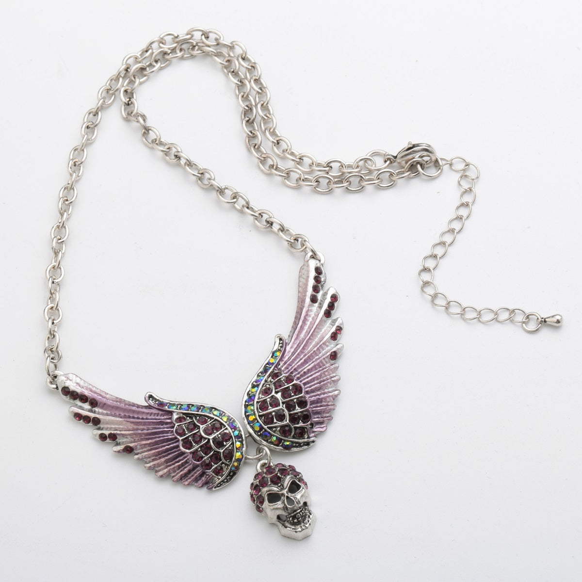 Angel Wings Skull Choker Necklace Guardian Biker Crystal Goth Jewelry Gift for Women Silver Color (18+2)"