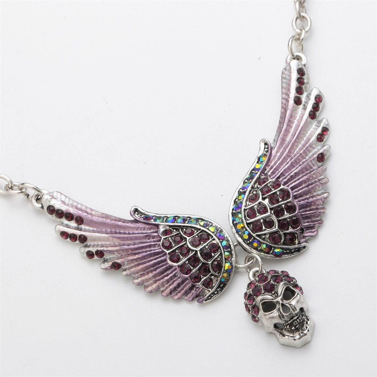 Angel Wings Skull Choker Necklace Guardian Biker Crystal Goth Jewelry Gift for Women Silver Color (18+2)"