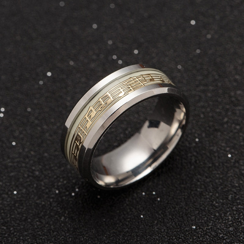 Stainless Steel Music Stave Luminous Ring for Men Women Creative Glow in Dark
