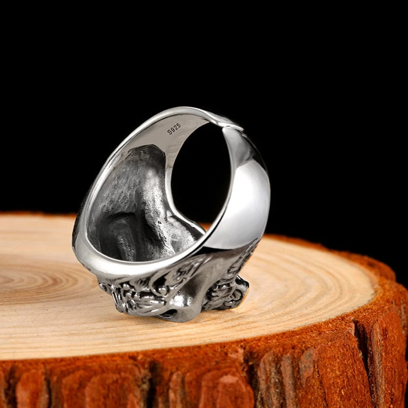 100% Real 925 Sterling Silver Sugar Skull Ring Men Adjustable Handmade Rings For Male Punk Rock Gothic Jewelry
