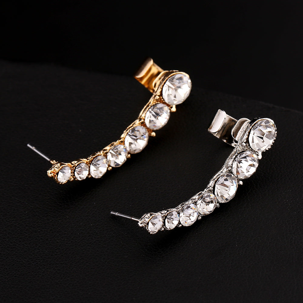 Fashion Rhinestones Left Ear Cuff Piercing Jewelry 7 Crystal Earcuff Punk Gold Silver Plated Clear Zircon Clip Earrings
