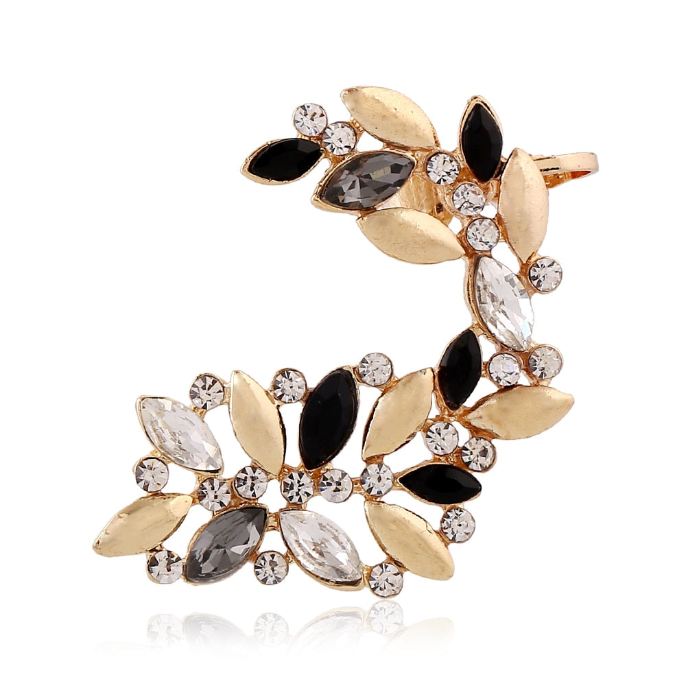 Fashion Women Rhinestones Hollow Flowers Ear Cuffs Crystal Earcuff Jewelry Gift Leaf Zircon Clip Earring