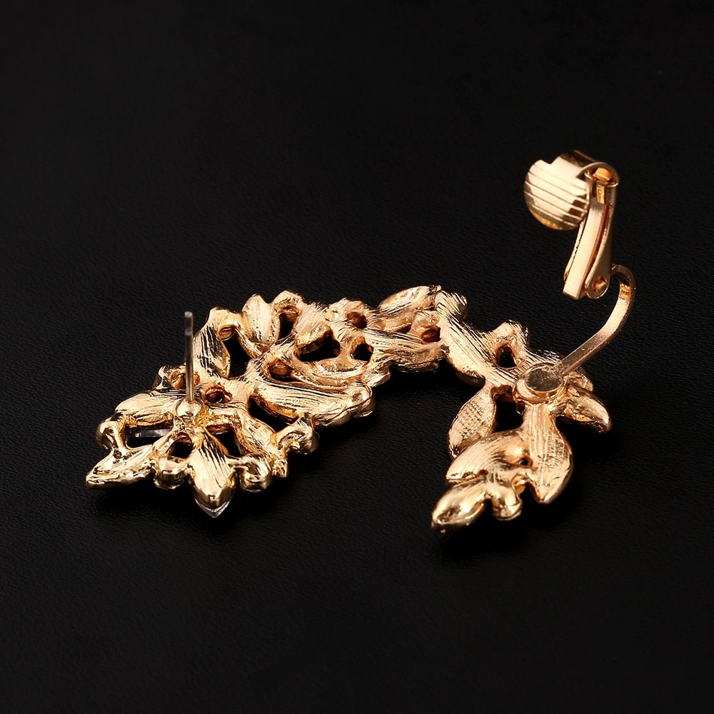 Fashion Women Rhinestones Hollow Flowers Ear Cuffs Crystal Earcuff Jewelry Gift Leaf Zircon Clip Earring