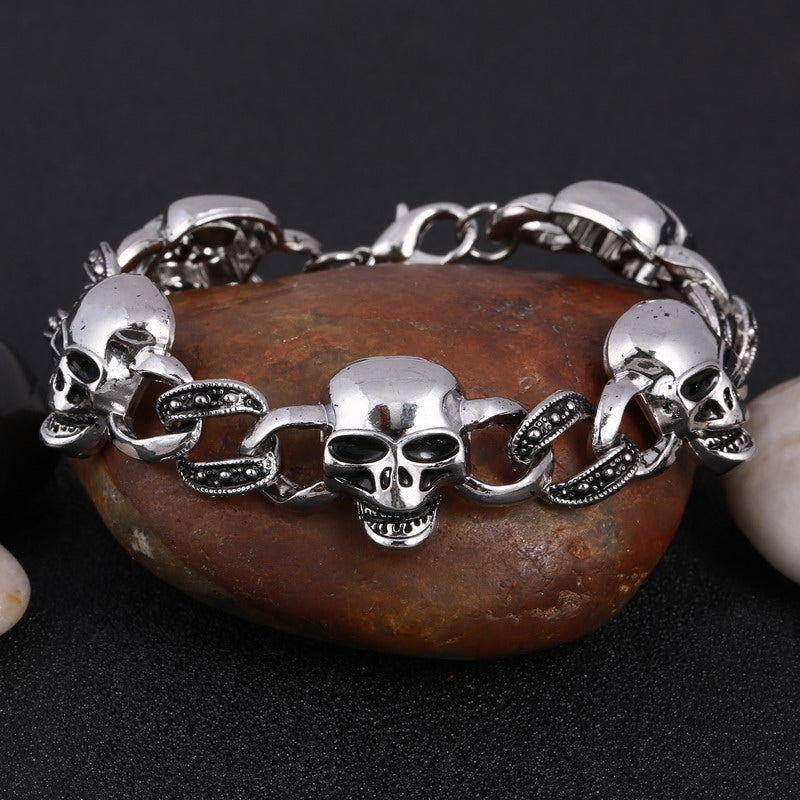 Stainless steel Cool Men's Steel High Quality Biker Man Skull charms Bracelet Chain Factory Price Bracelets & Bangles
