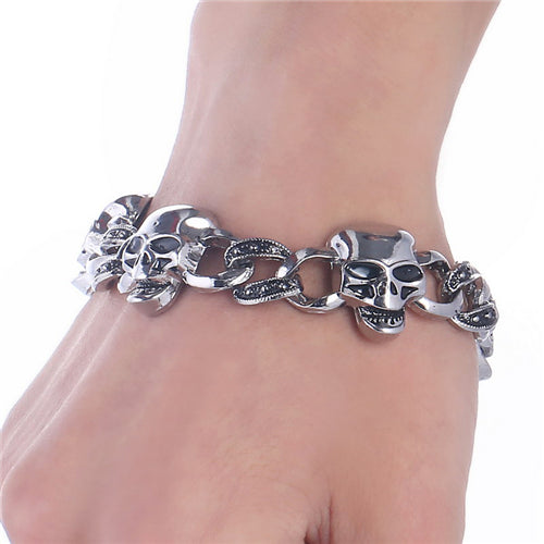 Stainless steel Cool Men's Steel High Quality Biker Man Skull charms Bracelet Chain Factory Price Bracelets & Bangles