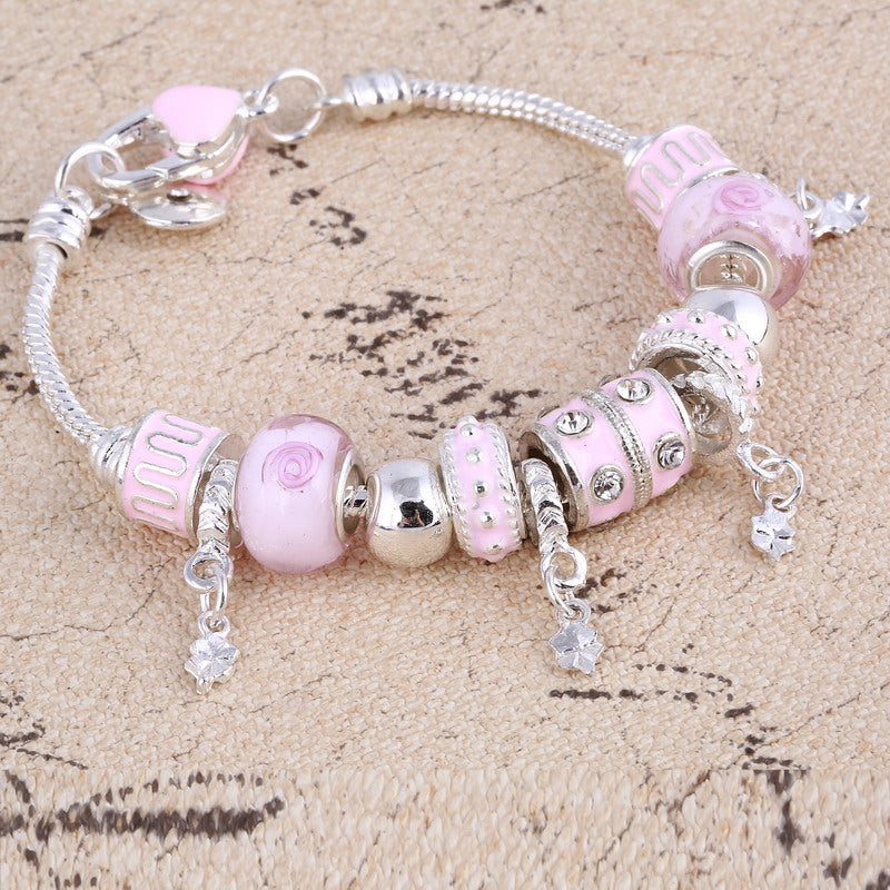 Pink Crystal Charm Silver Bracelets & Bangles for Women With Aliexpress Murano Beads Silver Bracelet Femme Love Jewelry