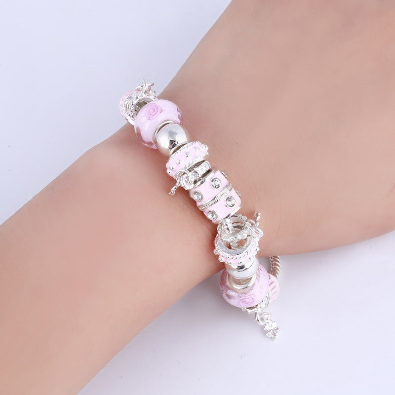 Pink Crystal Charm Silver Bracelets & Bangles for Women With Aliexpress Murano Beads Silver Bracelet Femme Love Jewelry