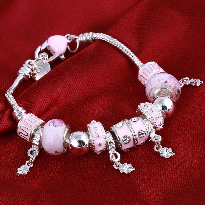 Pink Crystal Charm Silver Bracelets & Bangles for Women With Aliexpress Murano Beads Silver Bracelet Femme Love Jewelry