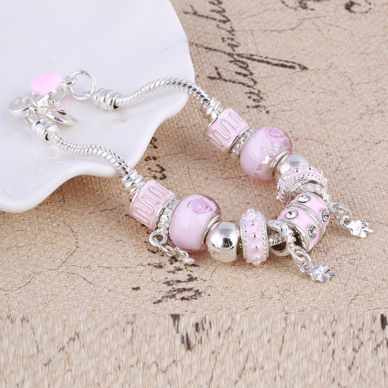 Pink Crystal Charm Silver Bracelets & Bangles for Women With Aliexpress Murano Beads Silver Bracelet Femme Love Jewelry