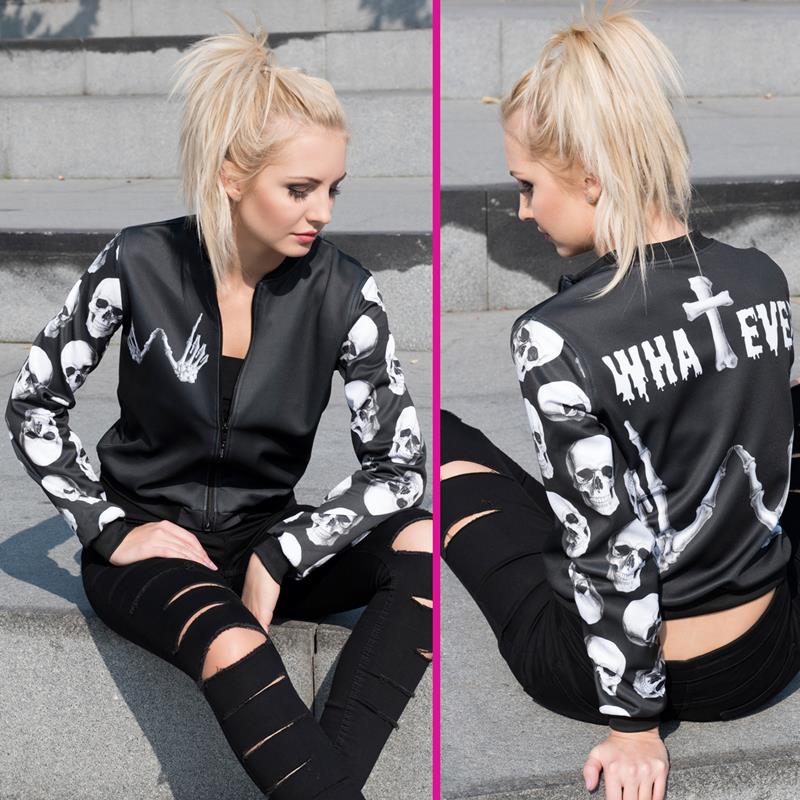 New arrival Fashion Womens Bomber Jacket Whatever Skull