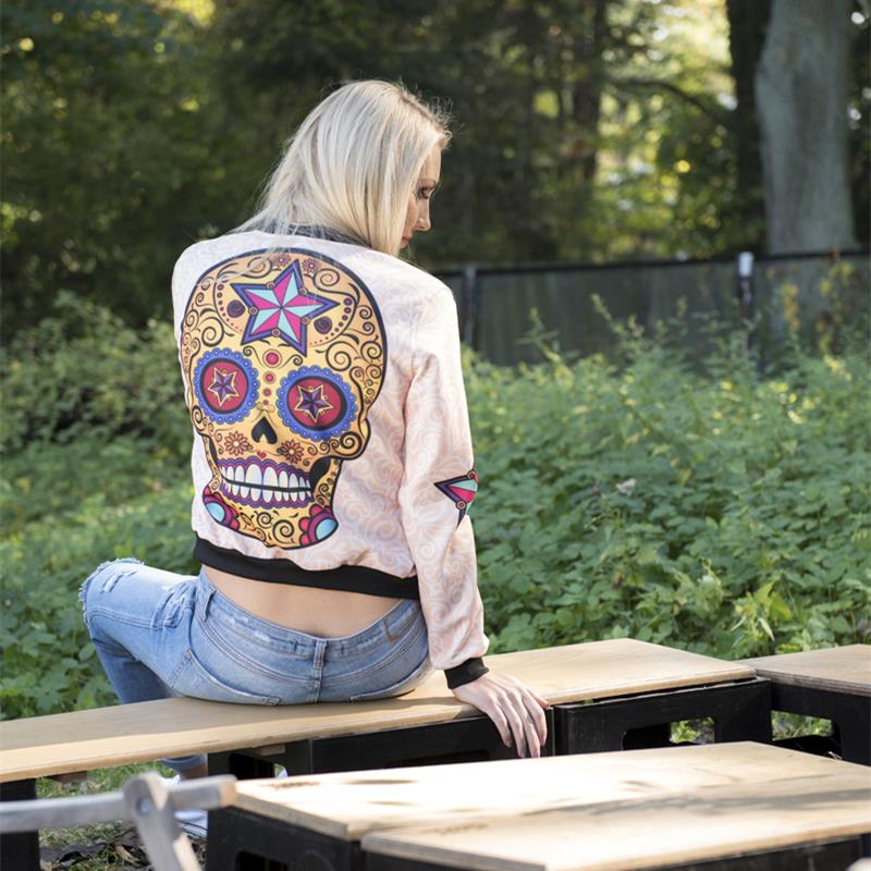 Bomber Jacket 3D Printed Mexican Skull Star Chaquetas Mujer Outwear