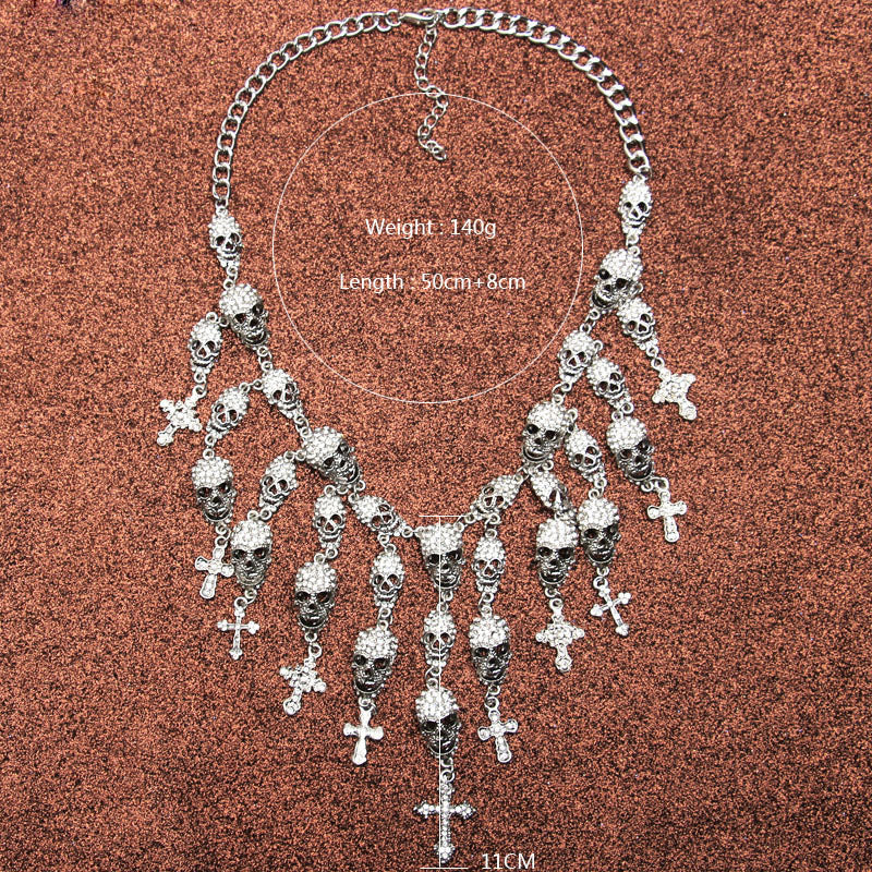 Gorgeous Fashion Necklace Skeleton skull Cross Jewelry crystal Department Statement Women Choker Necklaces Pendants