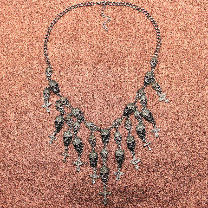 Gorgeous Fashion Necklace Skeleton skull Cross Jewelry crystal Department Statement Women Choker Necklaces Pendants