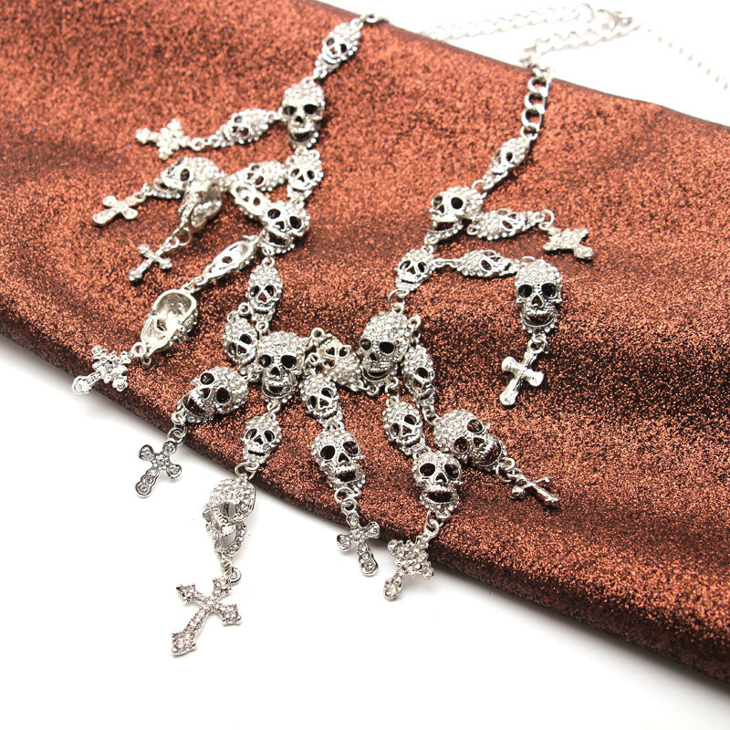 Gorgeous Fashion Necklace Skeleton skull Cross Jewelry crystal Department Statement Women Choker Necklaces Pendants