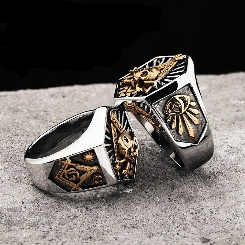 Ring For Men hexagon skull Stainless steel Freemason Totem Jewelry