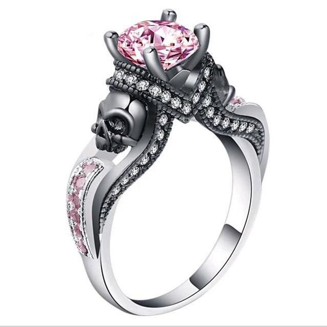Classic Gothic Skull Style Colour Austrian Crystal CZ Silver Color Rings For Women Jewelry Trendy Birthday Wedding Gift Ring