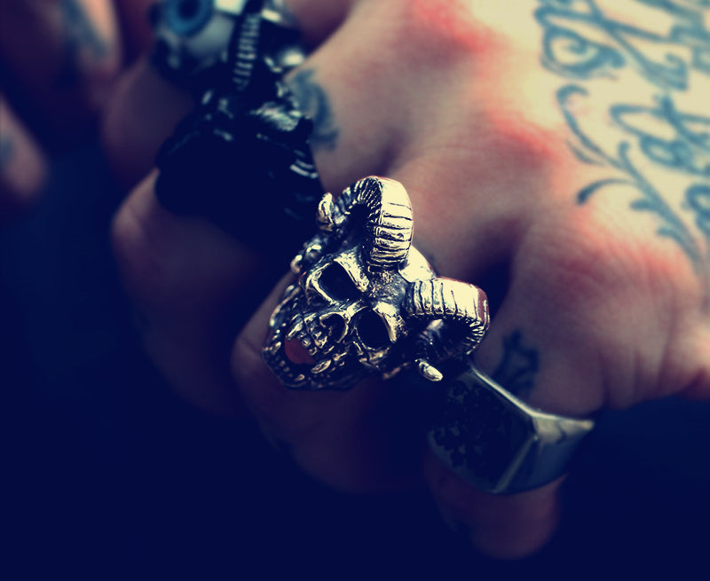 New store 316L Stainless Steel men ring Goat horns skull punk biker ring fashion jewelry