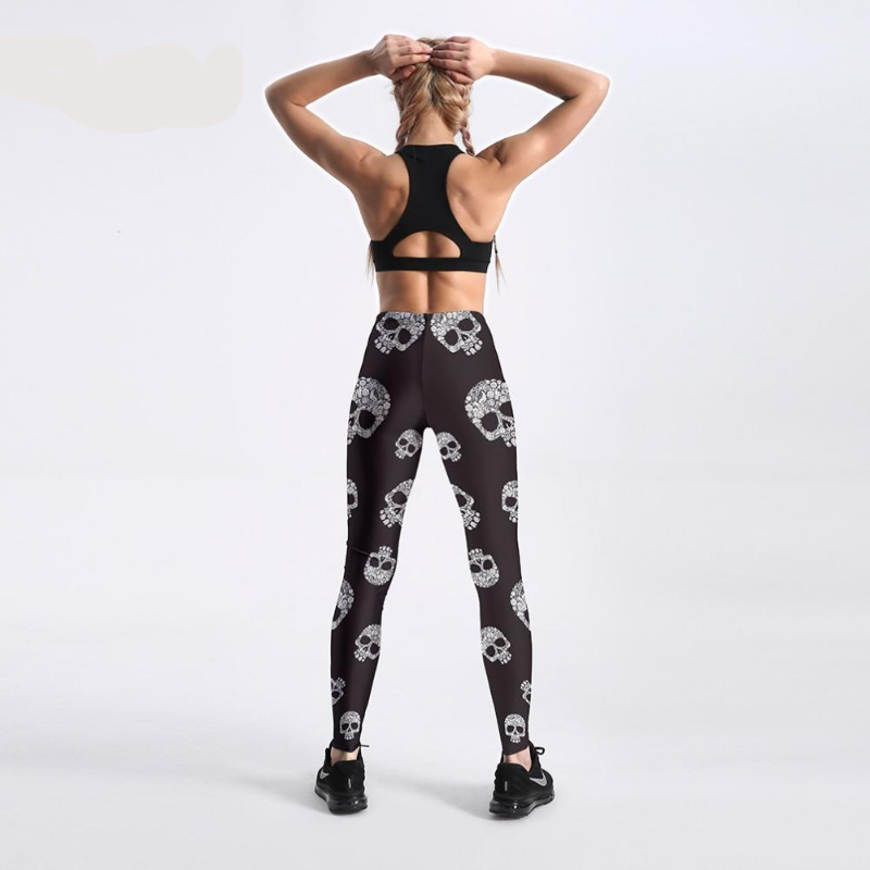 Qickitout Leggings New Arrival 2018 women's plus size leggings Black Skull thermal leggings fitness warm winter leginsy Pants