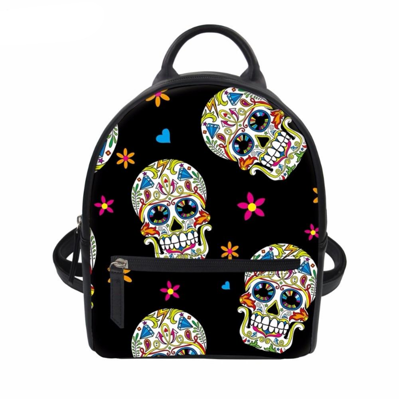 Women Backpack Fashion 3D Sugar Skull Pattern Black Small Travel Ladies Bagpack Girls School Bags Bolsa Bag