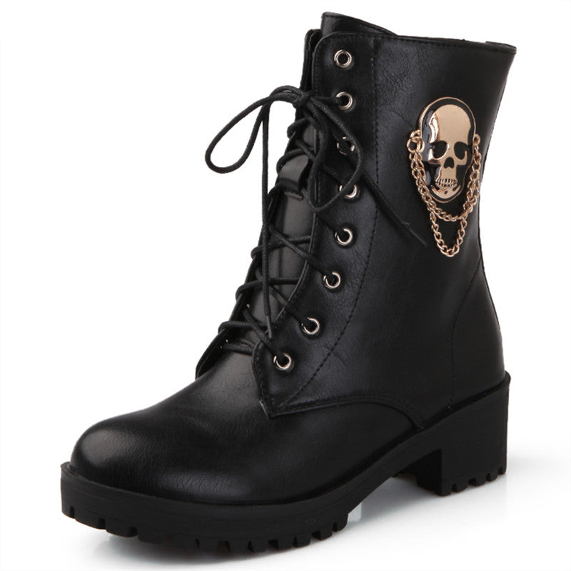 hot sale ankle boots for women skull street lace up platform women's boots fashion ladies autumn winter boots shoe
