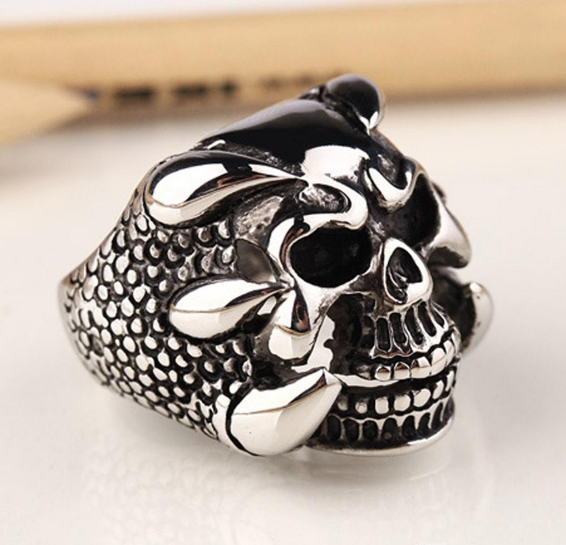 New Punk Rock Mens Rings Vintage Gothic Jewelry Antique Silver Dragon Claw Ring Men Skull Rings US Size 8-10
