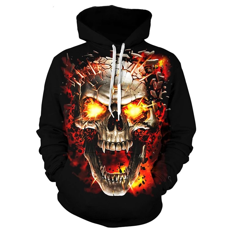 Hooded 3D Blue Red Flame Skull Hoodies Sweatshirts