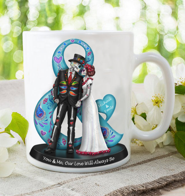 Custom NAME - Sugar skull cup, Gothic skull skeleton ceramics mug