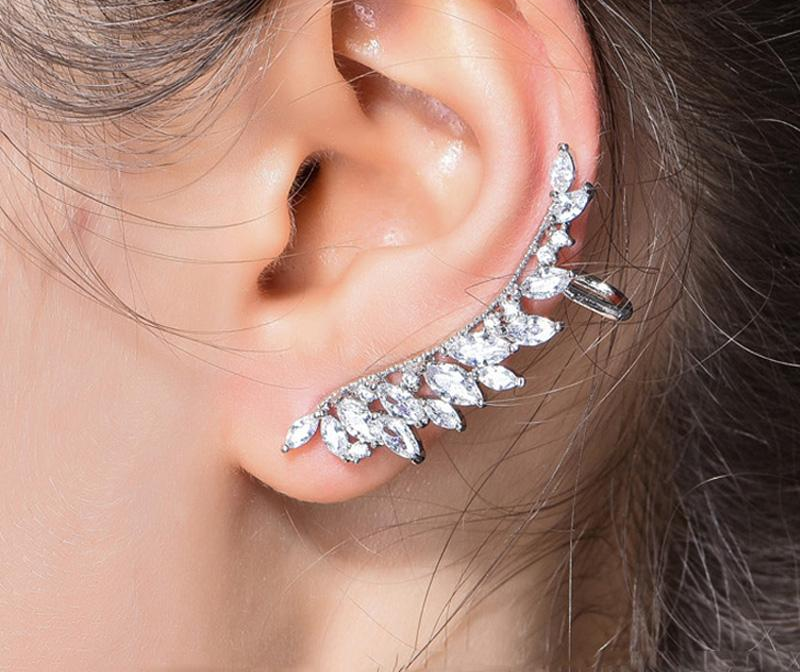 Fashion Wing Ear Cuff Cubic Zirconia Clip Earrings For Women Wedding Party Piercing Earrings Bijoux Mothers Gifts