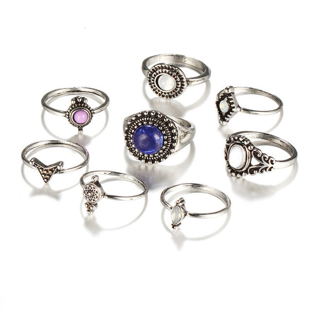 Retro Flower Infinite Knuckle Rings For Women Vintage Geometric Pattern Crystal Rings Set Party Bohemian Jewelry 13 PCS/Set