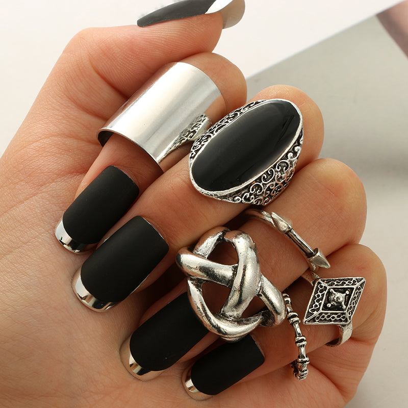 5pcs/Set Fashion High Quality Bohemia Style Rings Set Classic Shape Pattern Crystal Pendant for Women Charm Jewelry