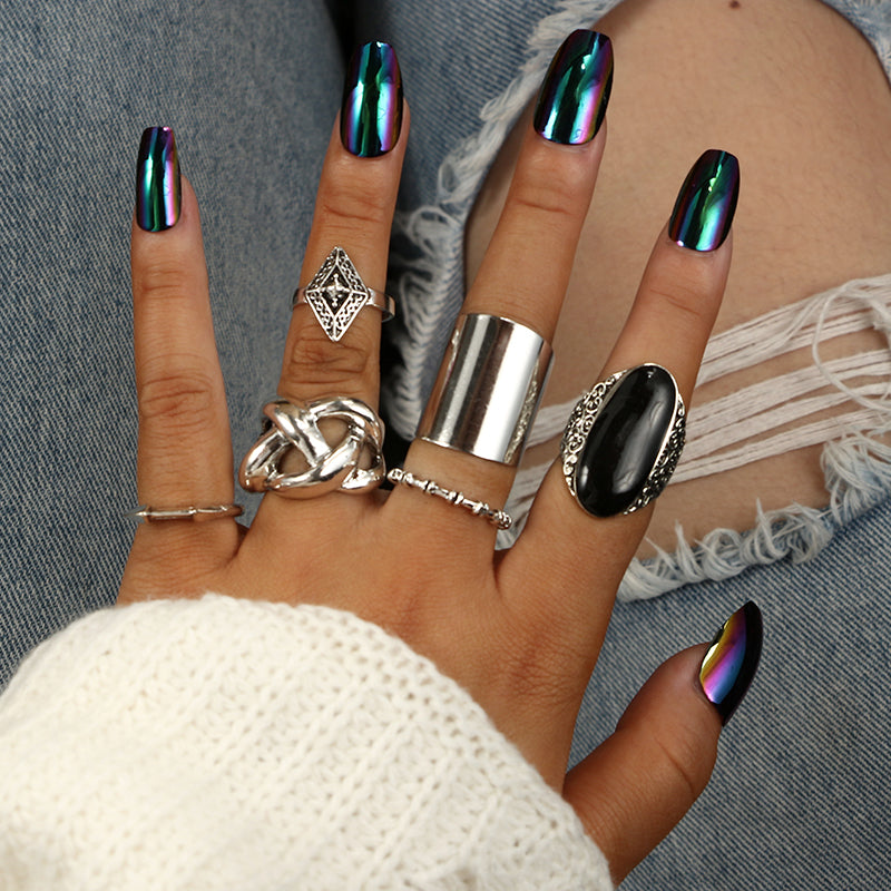 5pcs/Set Fashion High Quality Bohemia Style Rings Set Classic Shape Pattern Crystal Pendant for Women Charm Jewelry
