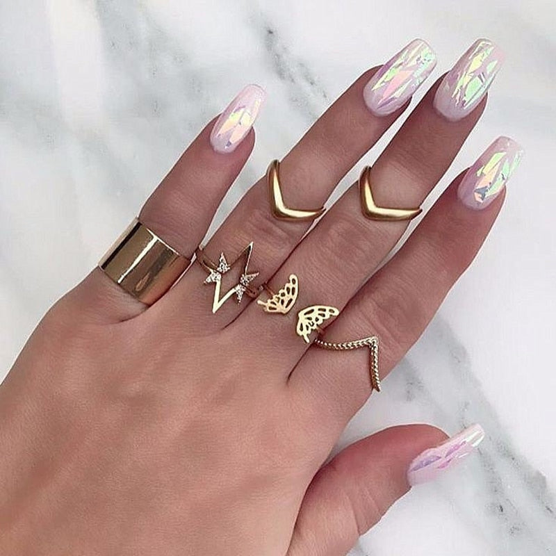 Antique Silver Carved Geometric Rings Set for Women Letter Hand Flower Knuckle Midi Rings Set Bohemian Jewelry
