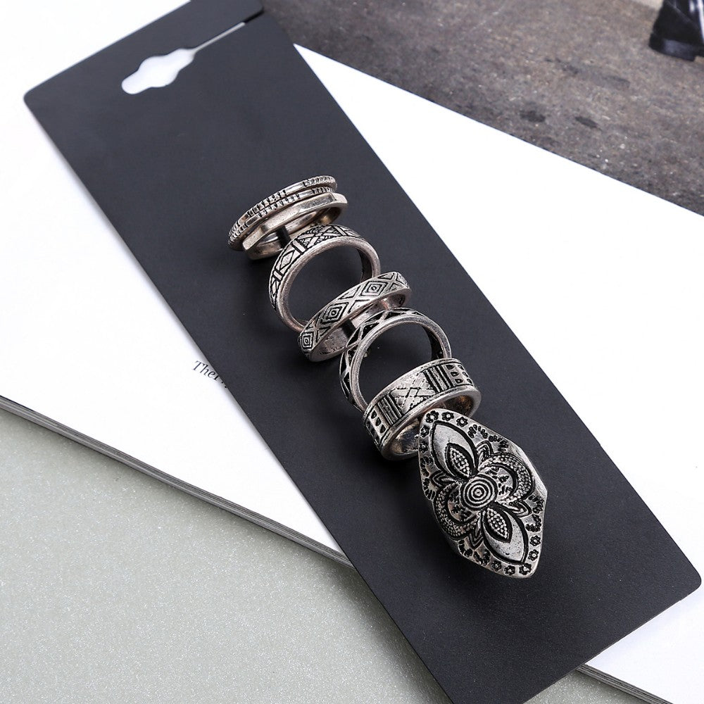Bohemia Style 8pcs/set Antique Silver Rings Classic Pattern Flower Carving RING WOMEN Tribal Knuckle Ring Jewelry