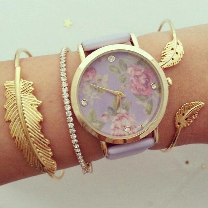 Bohemian Gold Color Crystal Leaf Bracelet Set for Women Girl Opening Adjustable Bracelet Bangle Set 3pcs /1set 3858