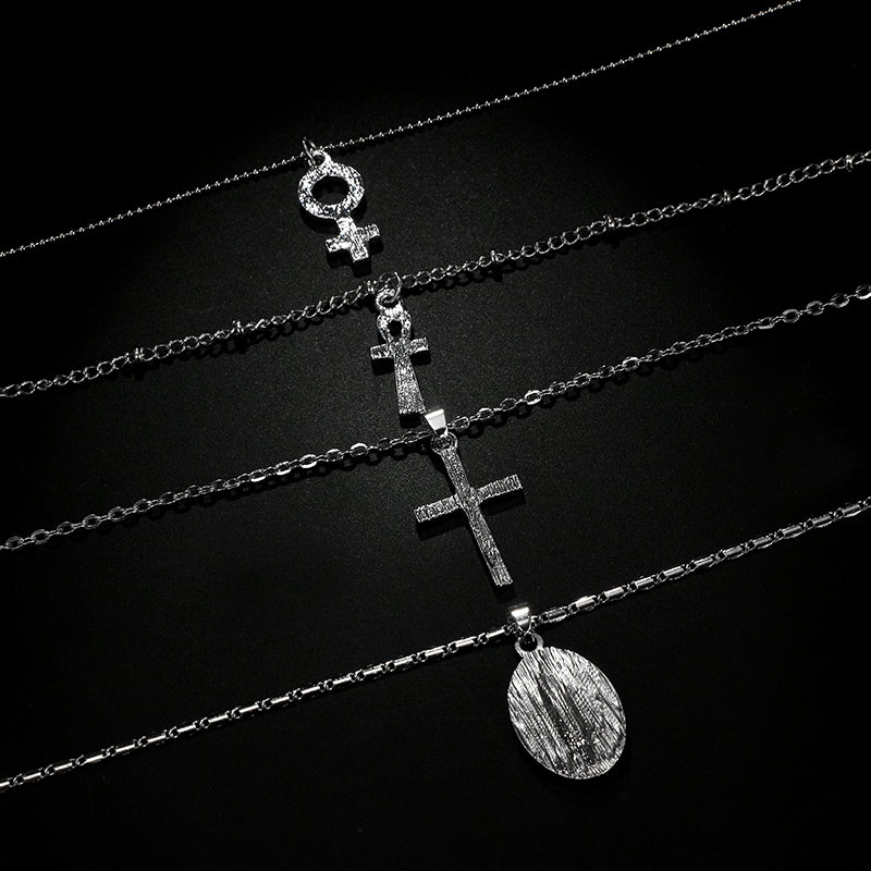Boho Geometric Cross Buddha statue Charms Pendant Necklace for Women Metal Chian 4 Layered Necklace Bohemian Jewelry 5201